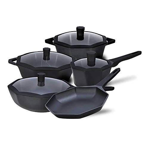 MOM AI Frypans Ensemble de 5 pan Haut de Gamme créative Forme octogonale Casserole Anti-adhésive Multifonctions Batterie de Cuisine Approprié à la Maison, la Cuisine, comme Un Cadeau