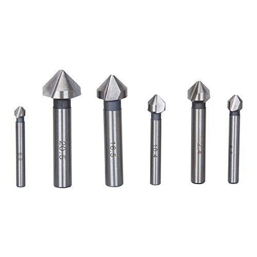 Fortag 6 tlg 90° 3 Flute HSS Kegelsenkersatz Anfassen Versenkbohrer 1/4″ 6-Kanntschaft Senker Senkbohrer Versenker-Bit Kegelsenker Satz - 3