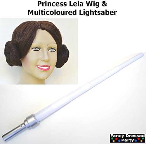 Princess Leia Style Wig &amp; Multicoloured Telescopic Lightsaber Style Toy