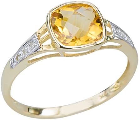 Women`s Yellow Cushion Citrine Ring Crafted of 9K Yellow Gold