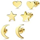 PRECIOS ASEQUIBLES -Un pedido que incluye 3 pares de pendientes en los mismos colores, forma de luna, forma de estrella y forma de corazón; Cada día tiene una opción diferente, cada forma tiene una sensación diferente.