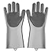 Produktbild Zhiye Magic Silikon-Handschuhe, Lebensmittelqualität, Küchen-Geschirrspül-Handschuhe mit Bürsten, hitzebeständig für die Reinigung im Haushalt, Autowäsche, Haustierpflege grau