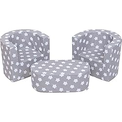 MuseHouse Mobilier Enfants 2 fauteuils Un Pouf Ensemble de pépinière Pliable la Chambre d'enfants Deux chaises Table Souples légères Ensemble 3 pièces Le Salon de la Chambre