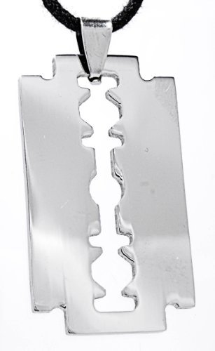 Large Single Edge Razor Blades Stainless Steel Pendant with a curb chain 45 – 65 cm