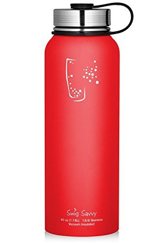 Botella de agua de acero inoxidable - con tapón a prueba de fugas de doble pared boca ancha con aislamiento de vacío - Termo reutilizable para bebidas frias y calientes - BPA gratis - 40 oz | Rojo