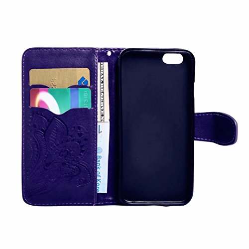 iPhone 6s Hülle iPhone 6 Hülle, MUTOUREN Handyhülle iPhone 6s / iPhone 6 (4.7 Zoll) Schutzhülle Book Style Wallet Case Cover Tasche mit Mischfarben Kartenfach Standfunktion Magnetlasche + Bleistift Touch, Pfau Blumen Lila - 6