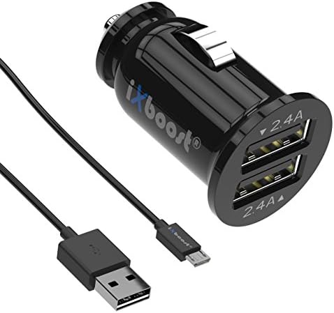 Ixboost® IX 6 Set Speed Charge 4.8 A Mini Dual USB Car Charger Adapter Intelligent IC 2 Port In Car Charger And Micro USB Charging cable for HTC, Huawei, LG/Samsung Black