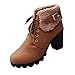 Produktbild DOLDOA Damen Winterstiefel, Schnürstiefel Hohen Absätzen Biker Boots mit 1 Schnallen (EU: 37, Braun - Futter Material: Kurzer Plüsch)