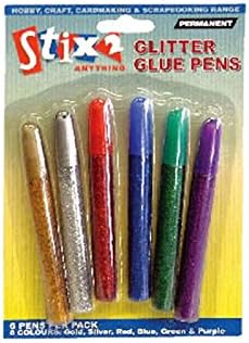 Stix2 Glitter Glue Pens, Waterbased, Pack of 6 Colours
