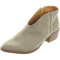 Botines Mujer Tacon Ancho Ante Cuero Tobillo Botas Piel Ankle Boots 4 Cm Cremallera Moda Comodos Verano Primavera Gris 40