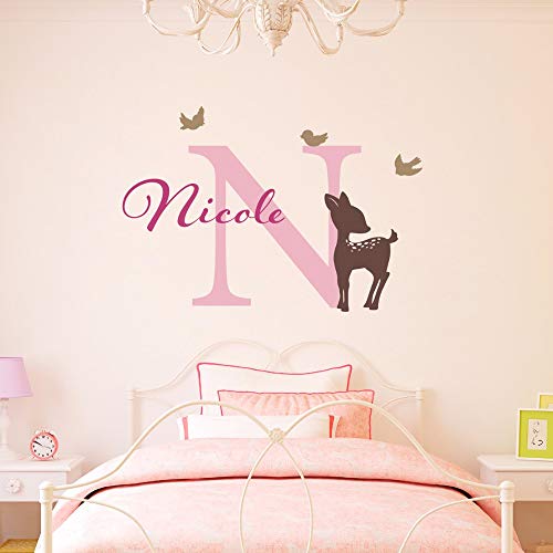 Preisvergleich Produktbild jiuyaomai Little Deer Nettes Muster Mit Vögeln Und Benutzerdefinierten Kindernamen Wandmalereien Home Kinder Schlafzimmer Decor Art Vinyl Wandaufkleber 42x60 cm