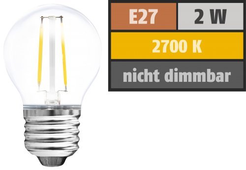 Preisvergleich Produktbild LED-Filament Globelampe, E27, 2W, 210 lm, warmweiß, klar