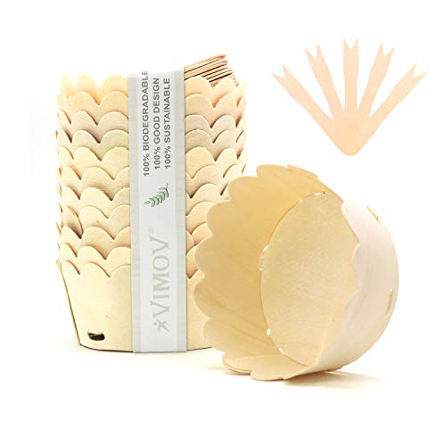 24 Pezzi VIMOV Monouso Legno Ciotola Biodegradabile Stoviglie con 12 Forchette, 12 Ciotola Party Frutta 100% Compostabili Posate