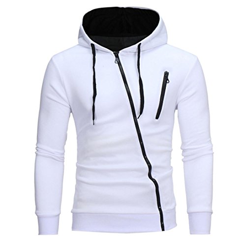 Preisvergleich Produktbild Kapuzenpullover Sannysis Mode Herren Langarm Baumwolle Sweatshirt Kapuzenpulli Tops Basic Jacke Taschen Mantel Reißverschluss Outwear (3XL, Weiß)