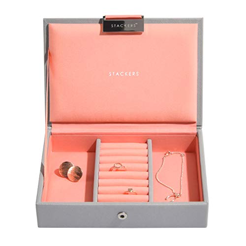 Stackers by LC Designs STACKERS 'MINI SIZE' Dove Grey Lidded STACKER Jewellery Box with Coral Lining.