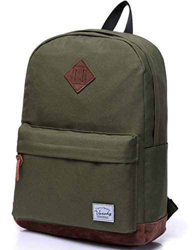 Vaschy Classic Rucksack Leichte Wasserabweisende Schulrucksack Reise Rucksack Passt 14-Zoll Laptop Gr  n