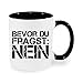 Produktbild Bevor Du fragst: NEIN - beidseitig bedruckt - hochwertiger Keramik-Kaffeebecher - Kaffeetasse - Teetasse - Spruchtasse - Tasse mit Spruch (bi-color schwarz)