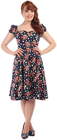 Collectif Vintage Women's 1950's Black Mimi Polka Dot Floral Dress