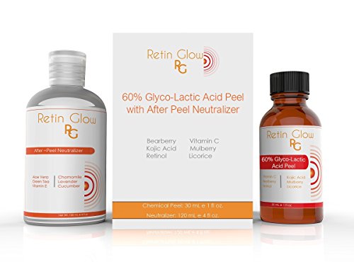 Glyco-Lactic Acid 60% Gel Peel Including After Peel Neutralizer Facial Peel Contains Glycolic Acid Retinol Vitamin C Kojic Acid Licorice Bearberry Tea Mulberry. Perfect Mild Strength Chemical Peel