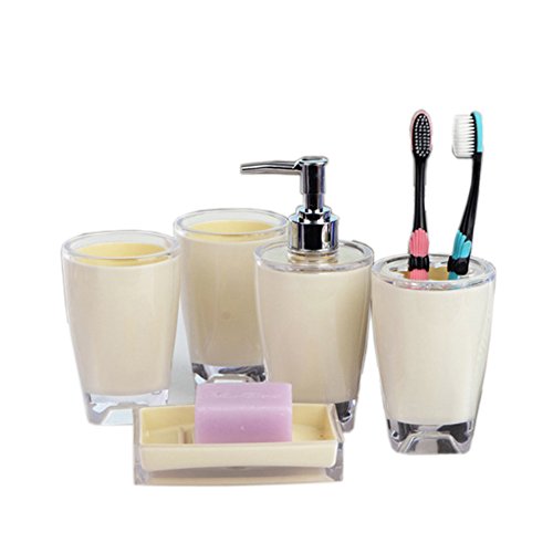Bad Accessoires Set, 5-teilig Badezimmer-Set Seifenspender Zahnbürstenhalter/Zahnputzbecher Seifenschale