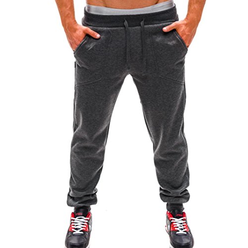 Hombres Pantalones, Manadlian Hombres Pantalones deportivos Tracksuit Fitness Joggers de entrenamiento Pantalones largos Gimnasio (L, Gris)