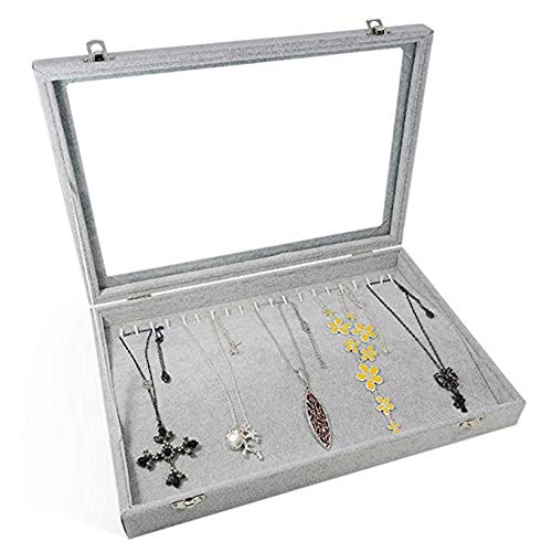Preisvergleich Produktbild GYJ Halskette Veranstalter / Armband Fußkettchen Display Aufbewahrung / Schmuckschatulle Klarsichtdeckel Samtschmuck für Halsketten Schmuckvitrine 20 Haken Koffer abschließbar