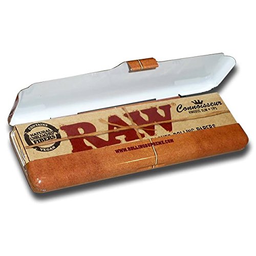 RAW KS Tin Blechdose für Longpapers inkl 5x Raw KingSize Slim Classic Connoisseur Papers und Tips + Fight 4 Legal Ansteck Button grün 25mm - 2