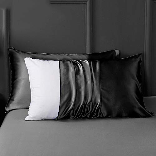 MOVEONSTEP Funda de Almohada de Seda 2 Unidades Suaves y Lisas Fundas de Microfibra 50 x75 cm (Negro)