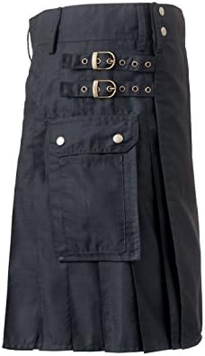 Mdern Kilt New Scottish Men Tactical Black Utility Kilts Men Ripstop Tactical Kilt (44, Black)