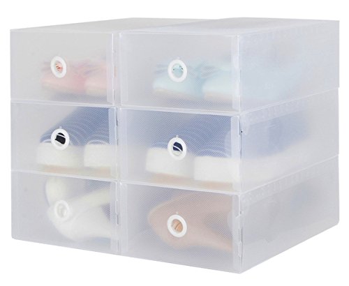Schuhbox Set 6x Schuhboxen Stapelbar Transparent Schuhkasten Schuhkarton Schuhschachtel Aufbewahrungsboxen Schuhaufbewahrung Schuhaufbewahrungsboxen Schubladen Multizweck L30xB18xH10cm