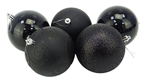 CHRISTMAS CONCEPTS® Pack of 5 - Adornos de árbol de navidad extra grandes de 100 mm - Adornos brillantes, mate y con brillo (negro)
