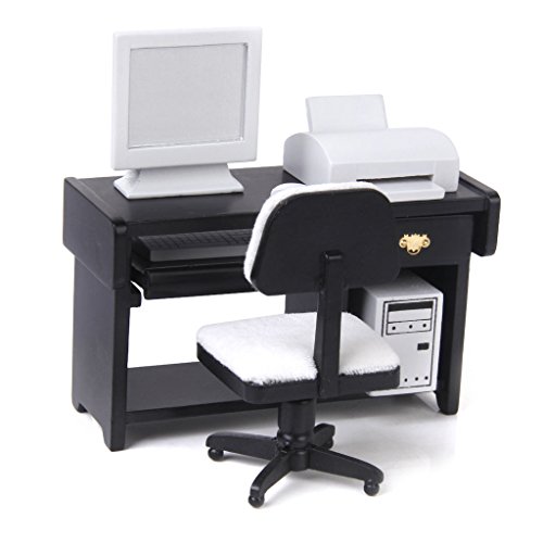Preisvergleich Produktbild Puppenhaus Miniatur Moebel Computerschreibtischstuhl Drucker Festgelegt 1 / 12