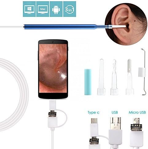 KUUQA USB Ear Inspection Camera, HD 1.3 Mega Pixel with 6 Adjustable LED Lights, 3 in 1 USB Ear Cleaning Digital Endoscope Tool for Micro USB, USB-C Android Device, Windows/MAC PC Computer (NOT Support iPhone or iPad)