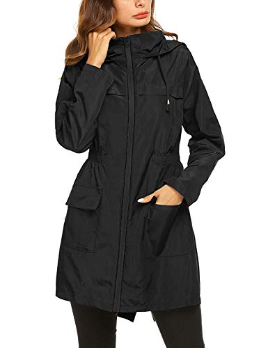 Zaeel Chaqueta Impermeable para Lluvia Ligera de Mujer Raincoat Otw Chaqueta Impermeable para Mujer, Gabardina Resistente al Viento con Capucha, Abrigo