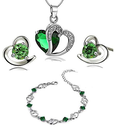 findout azul blanco collar de amatista colgante de cristal de color rosa roja corazón de la plata + pendientes pulsera conjunto, para las mujeres niñas. (F497)