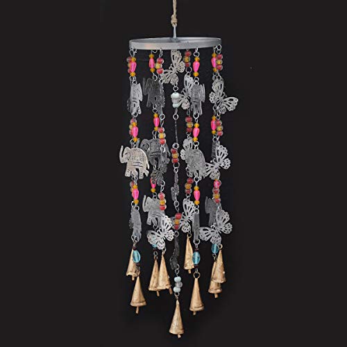 Prezents. com Grand Carillon éolien avec éléphant Papillons et Cloches - Magnifique Unique à Suspendre Décor 67 cm