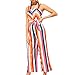 Produktbild SHE.White Lange Jumpsuit Damen Farbe Streifen Ärmellos High Waist Overall Sommer Schlinge Weste Rompers Weites Bein Hose Strampler mit Regenbogen Gürtel