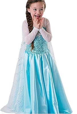 NICE SPORT Robe Princesse Reine des Neiges Frozen - Costume Enfant Fille - Princesse Elsa - Déguisement Haute Qualité - Bleu (100 cm (2-3 ans))