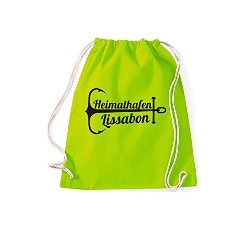 Preisvergleich Produktbild ShirtInStyle Gym Sack Turnbeutel Heimathafen Lissabon Farbe Lime