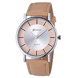 LCLrute Gute Qualität Genf-Frauen arbeiten Retro- Vorwahlknopf-Leder-analoge Quarz-Armbanduhr-Uhren um (Khaki)