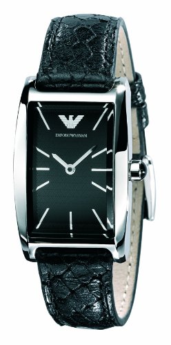 Emporio Armani Ladies Leather Black Croc Strap watch with Black Dial
