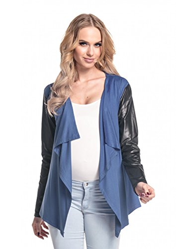 Happy Mama Women's Maternity Waterfall Cardigan Shrug Jacket Blazer Wetlook 098p (Blue Grey, 12/14)