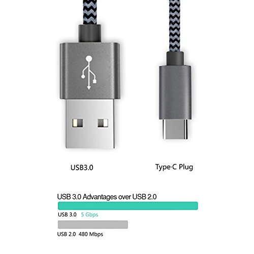 C  ble USB Type-C AOSTA  Lot de 3 2M  Cable USB C Data Chargeur Type C en Nylon avec connecteur en aluminium vers USB C Cable Compatibilit   pour Samsung Galaxy s8 Nouveau Macbook Pro  ChromeBook Pixel huawei P9 P10 Nexus 5X 6P Oneplus 2 3 HTC M10 Meizu Pro 5 6 et Plus Gris Noir 