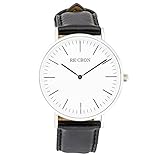 RE:CRON Unisex Armbanduhr Edelstahl 40 mm mit schwarzem Lederarmband