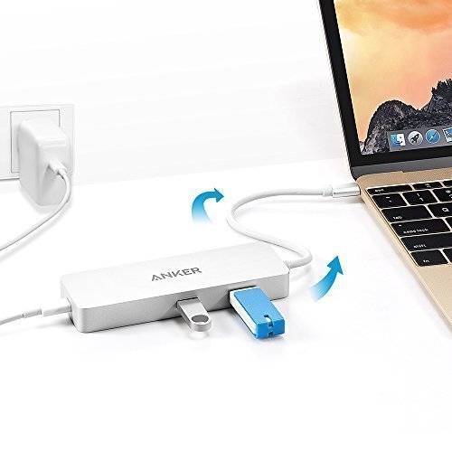 Anker Premium USB-C Hub mit Ethernet und Power Delivery, 2 USB 3.0 Ports, 1 USB C Ladeport, 1 Ethernet Port, Aluminiumgehäuse für das neue MacBook und ChromeBook Pixel (Weiß) - 4