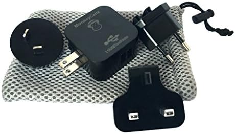 Ultra Compact 2-Port USB Charger with interchangeable UK EU US and AU Universal International Travel Adapter Plug and carry bag - For Apple iPhone iPad, Samsung Galaxy, Smartphone, Tablet, Power Bank (Black)