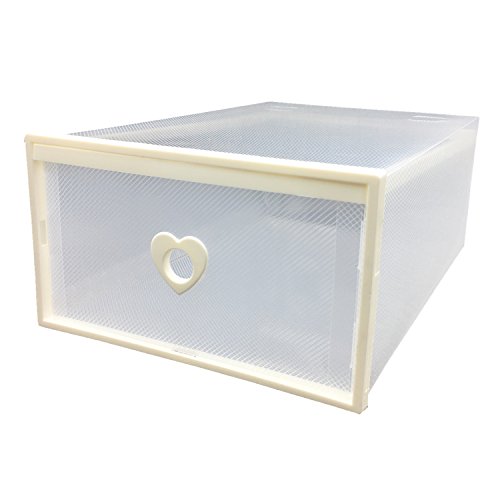 Smilun Transparent Schuhschachtel Aufbewahrungsschachtel Universalbox Stapelbox Schuhregal Herz Weiß 6-Stück-Set