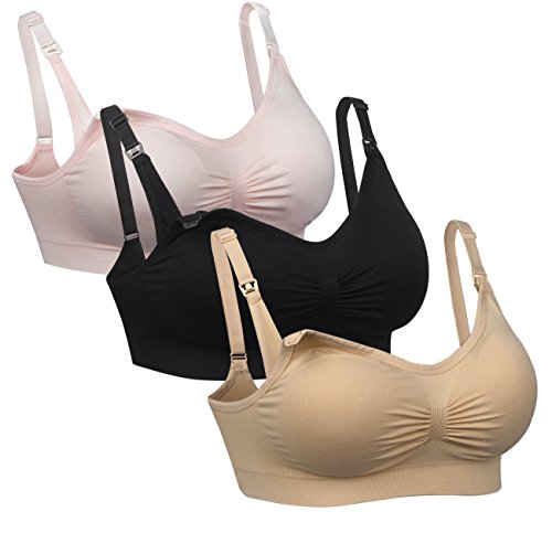 iLoveSIA Womens Breastfeeding Nursing Bra Black+Beige+Pink Size M Fit 32CD 34BC 36AB