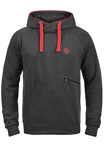 BLEND Cross Herren Kapuzenpullover Hoodie Pullover Mit Kapuze Cross-Over-Kragen Und Fleece-Innenseite, Größe:M, Farbe:Charcoal (70818)