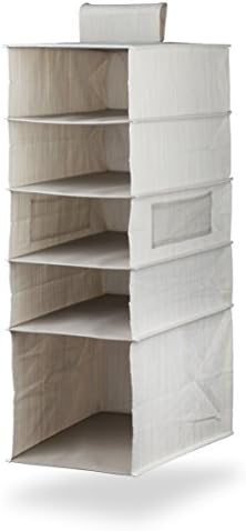 Hanging Shelves, Ailina 5 Shelves Collapsible Polyester Fabric Hanging Wardrobe Storage Organiser for Clothes (Beige)